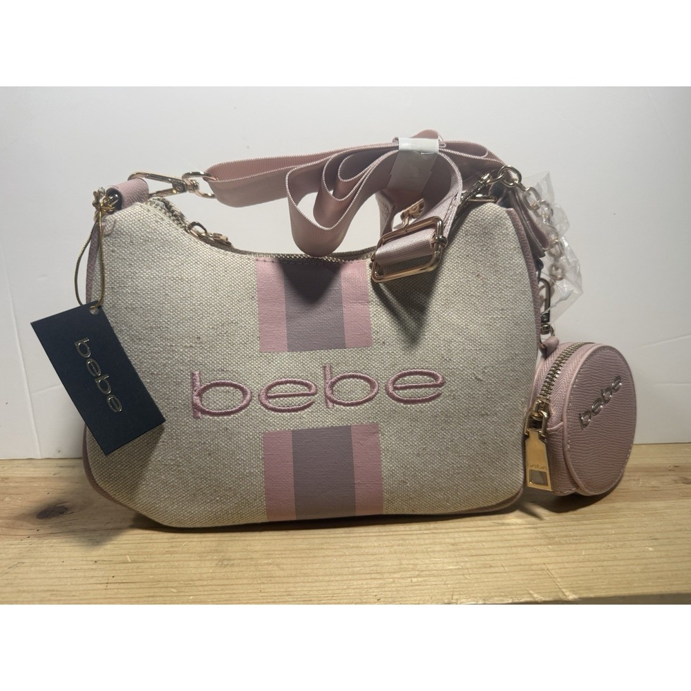 BEBE Paisley Canvas Crossbody with Coin Bag Powder Pink and Gold Accents NWT